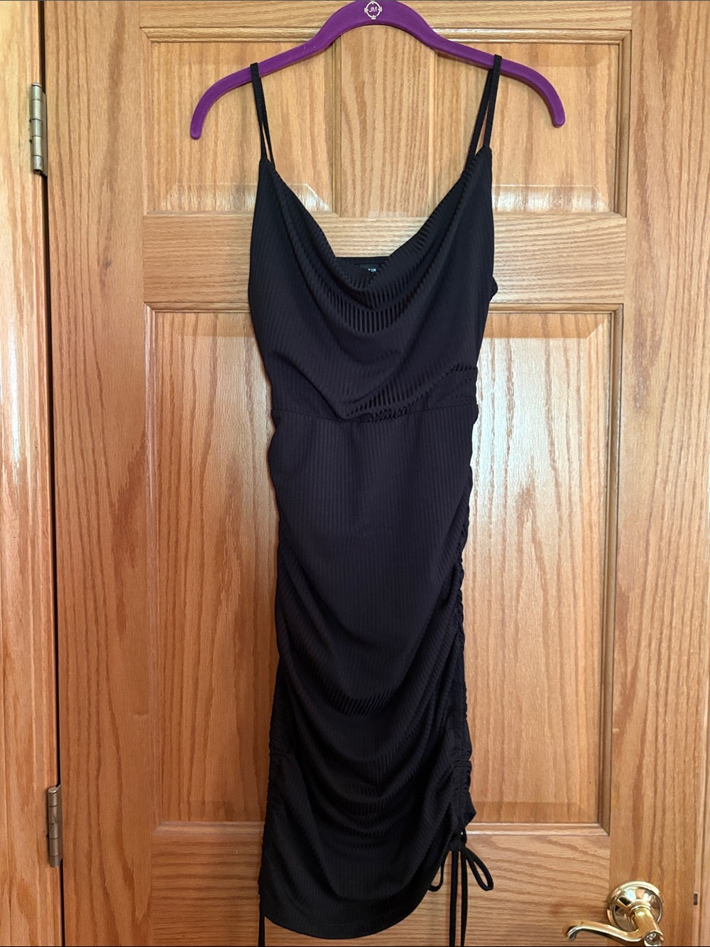 Black Ruched Cowl Neck Mini Dress